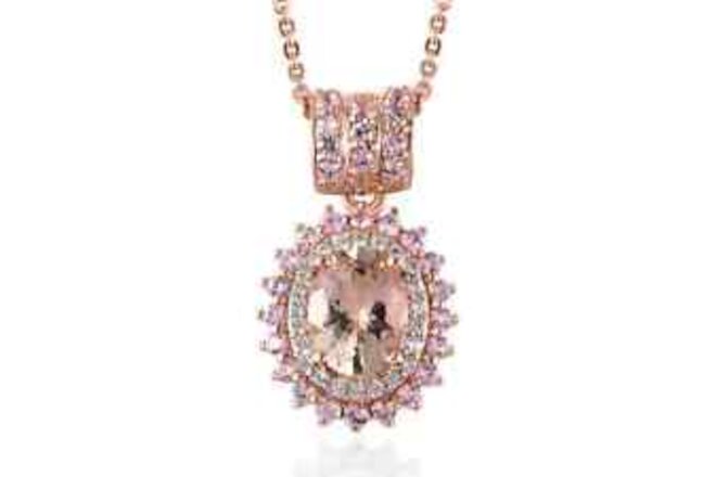 925 Silver Natural Morganite Pink Sapphire Pendant Necklace Gift Size 20" Ct 2
