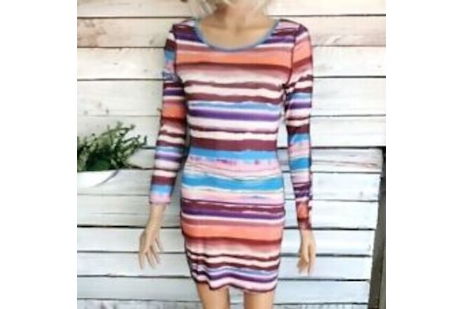 Glamaker Women's ClubLov Sexy Long Sleeve Striped Short Fitted Dress Size SM NWT