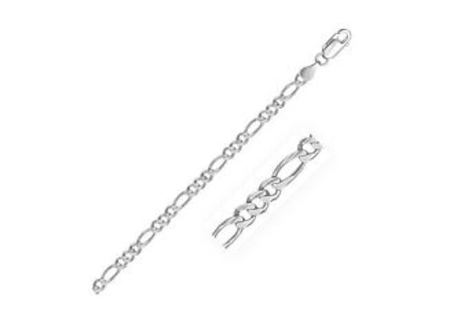 3.8mm 14k White Gold Solid Figaro Chain