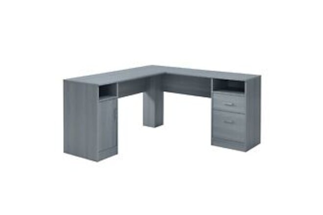 Techni Mobili Functional L-Shaped Desk with Storage, Grey
