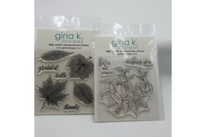 Gina K. Designs Peaceful Roses & Skeleton Leaves Stamp Set Lot of 2