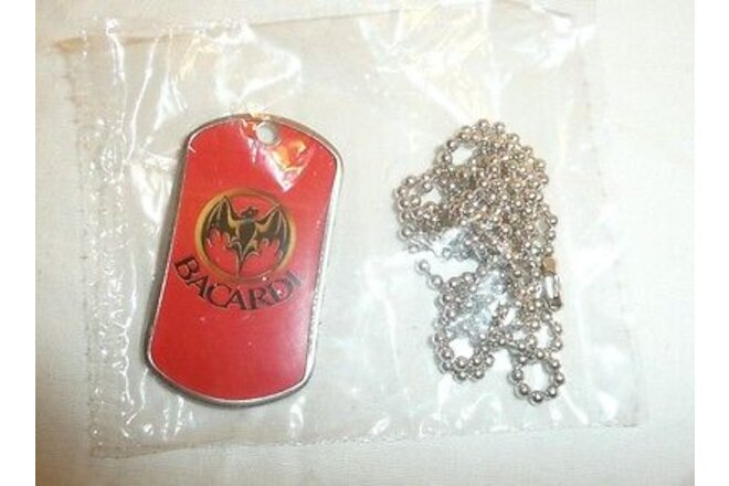 NEW SEALED - Bacardi Metal Dog Tag w/ Chain - Necklace