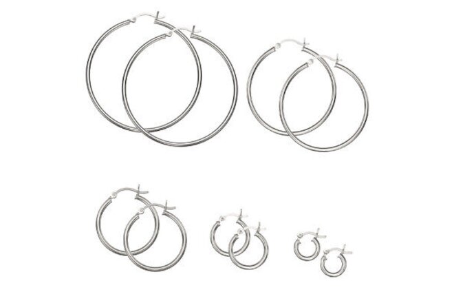 .925 Sterling Silver Plain 2mm Thin Polished Round Hoop Earrings - CHOOSE A SIZE