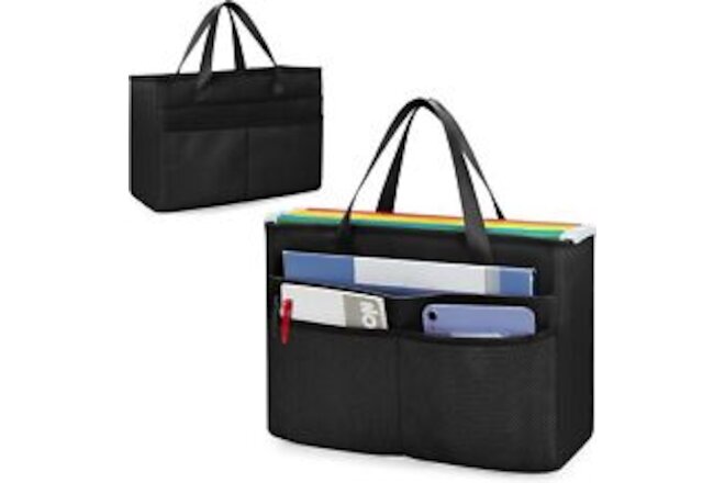 Desk File Organizer Tote Bag for Legal Size Folder, Hanging Large, Black