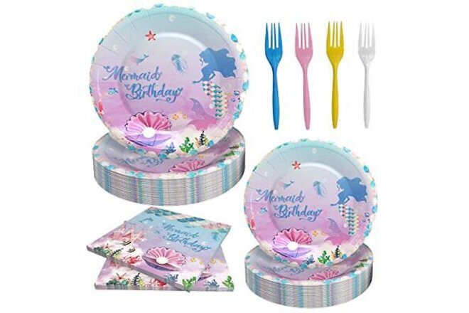 120 Pcs Mermaids Party Decorations Supplies Mermaids Birthday Party Tableware...