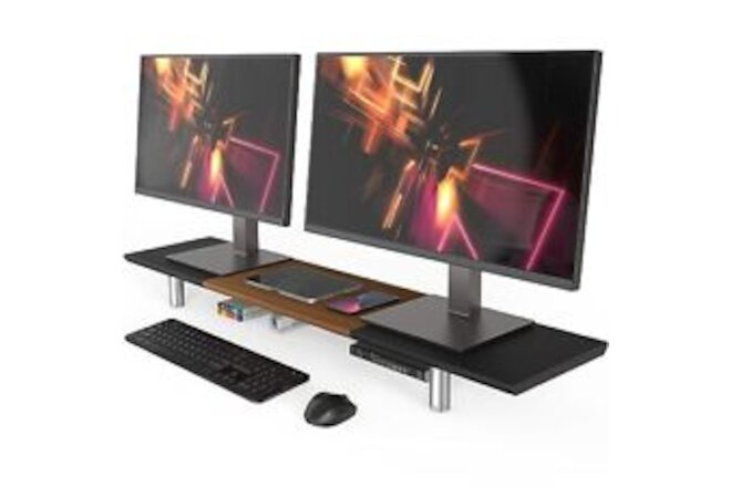 Dual Monitor Stand Riser, 39.4 Inch Height Adjustable Monitor Riser for Brown