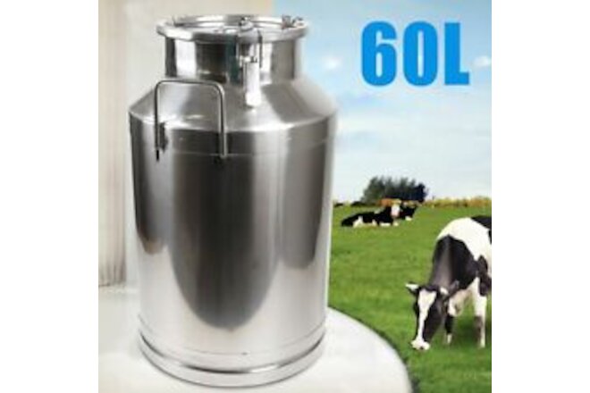 USA 60L Stainless Steel Milk Can Wine Pail Bucket Oil Milk Tote Jug w/Seal Lid