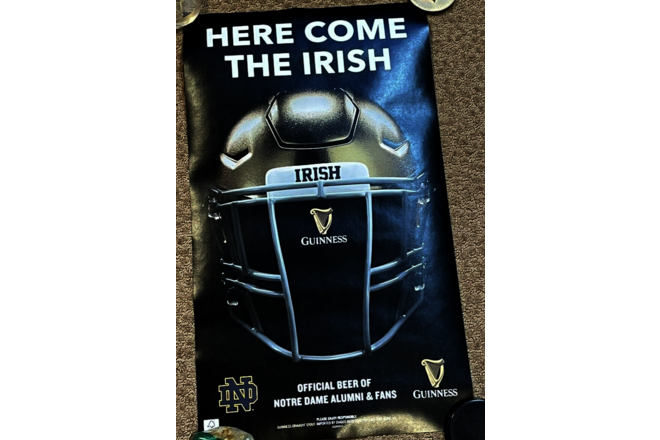 GUINNESS  HERE COME THE IRISH NOTRE DAME 2-sided POSTER 13" x 23"