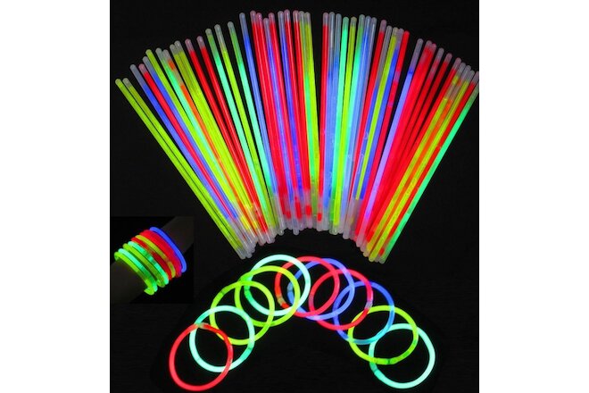 100 Premium Glow Sticks Bracelets Neon Light Glowing Party Favors Rally Raves