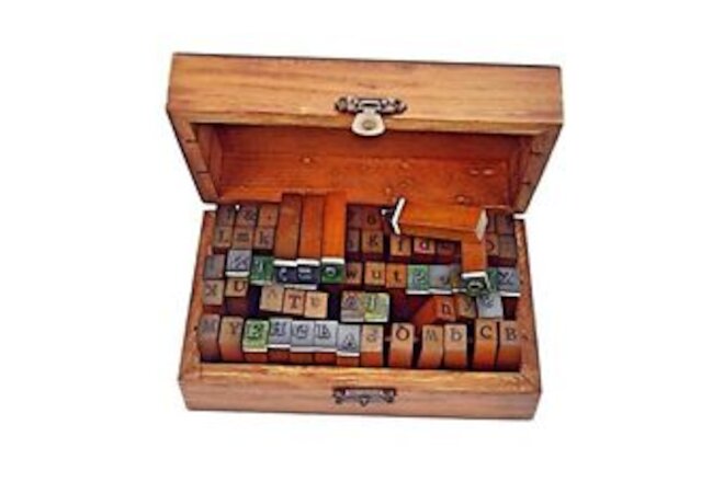 70pcs Alphabet Stamps Vintage Wooden Rubber Letter Number and Symbol Stamp Set