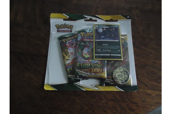 AWESOME Sword & Shield Evolving Skies 3-Booster Blister UMBREON Sealed Pokemon