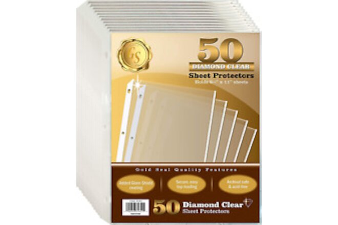 50 Count Diamond Clear Sheet Protectors, anti Glare Coating, Standard Durable We