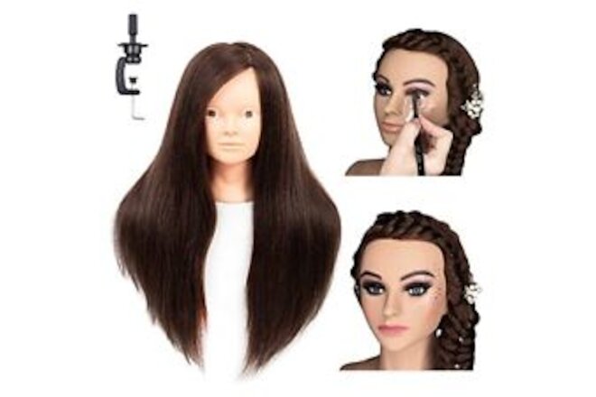 Long Hair Mannequin Head With Real Hair 60% Training Head 26Inch No makeup 4#