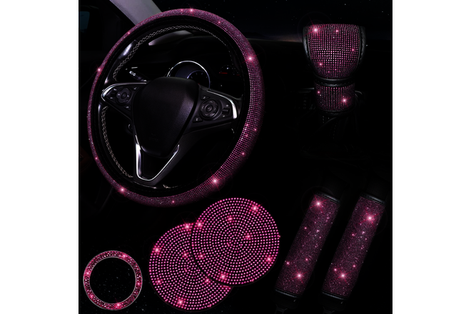 Bling Pink Steering Wheel Cover Set Bling Car Accessories Set,Steering Wheel Cov