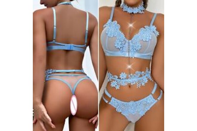 Women Sexy Lingerie Sleepwear Underwear Nightwear Babydoll Lace Bra Thong Set US