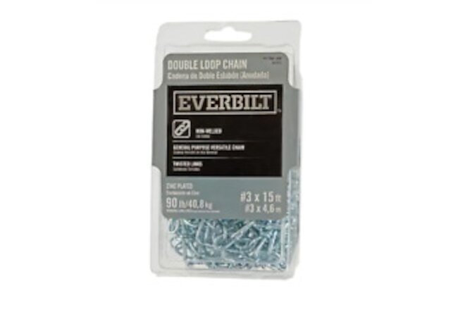 Everbilt General Pupose #3 x 15 ft. Zinc Plated Steel Double Loop Chain 803072