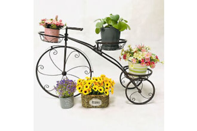 3-Tier Bike Plant Stand Metal Bicycle Planter Black Flower Pot Holder Rack Shelf