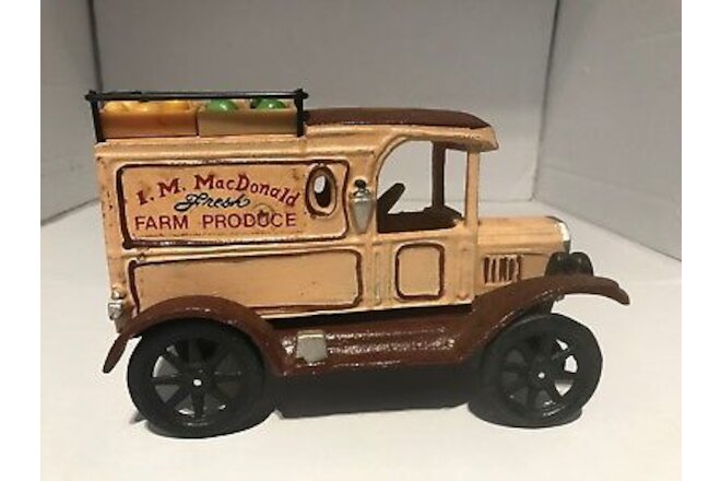 Antique Cast Iron "MacDonald" Fresh Farm Produce Cooler Truck W/Fruit