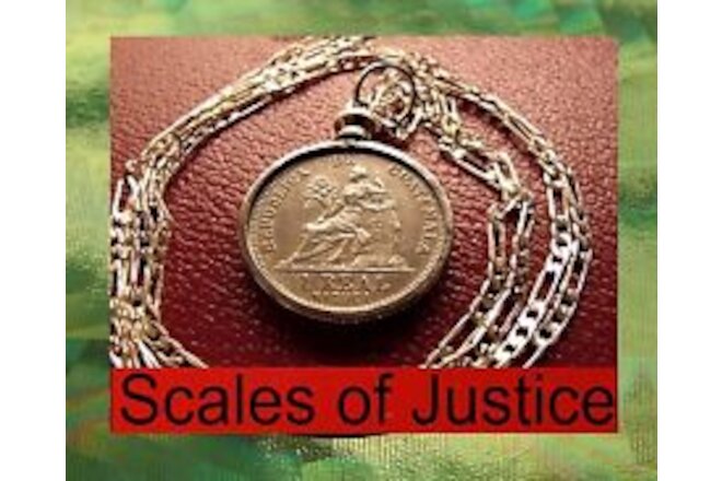 Guatemala 1901-1912 Muskets Scales of Justice REALE  24" 925 SILVER CHAIN