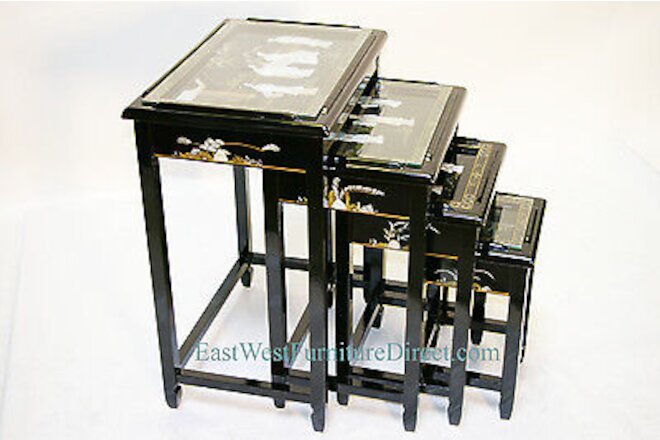 oriental black lacquer nest tables Chinese furniture