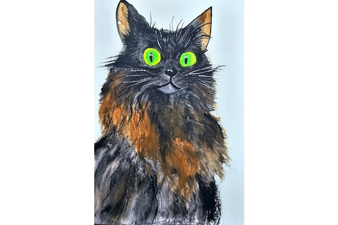 Black Cat Watercolor Painting - Original Art for Your Wall - Animal Portrait