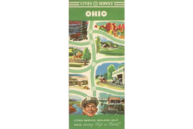 1950 CITIES SERVICE Gas Station Locator Road Map OHIO Columbus Cincinnati