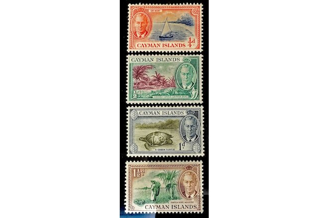 CAYMAN ISLANDS - Lot of 4 Vintage (1950) Postage Stamps; Mint Hinged