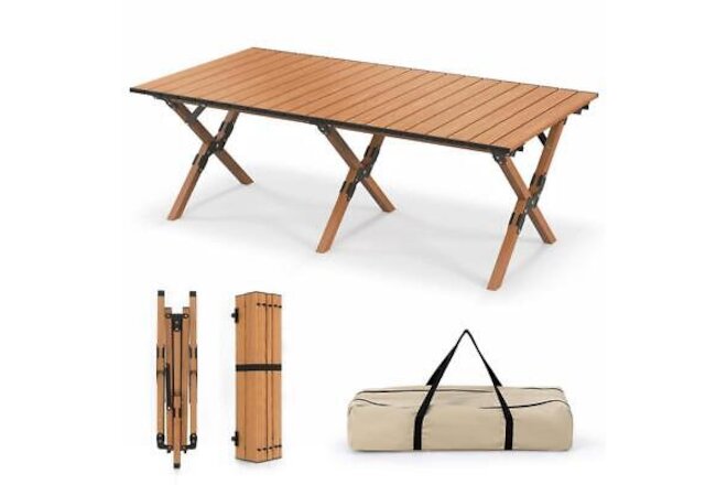 HONEY JOY Camping Table 47" x 23" Folding Aluminum Picnic Table Roll-Up Portable