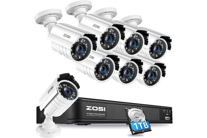 ZOSI H.265+ 8CH 5MP Lite DVR 2MP Bullet Home CCTV Camera System Night Vision 1TB
