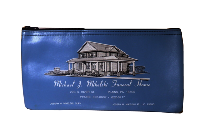 Vintage Vinyl Zip Bank Money Coin Bag Michael J. Mikelski Funeral Home Plains PA