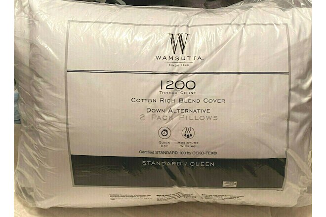 New Luxury Wamsutta 2 Pillows Down Alternative 1200 Thread Count Queen Oeko-Tex