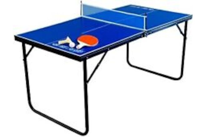 Indoor/Outdoor Mini Table Tennis Table with 2 Rackets/Paddles and Balls, Blue...
