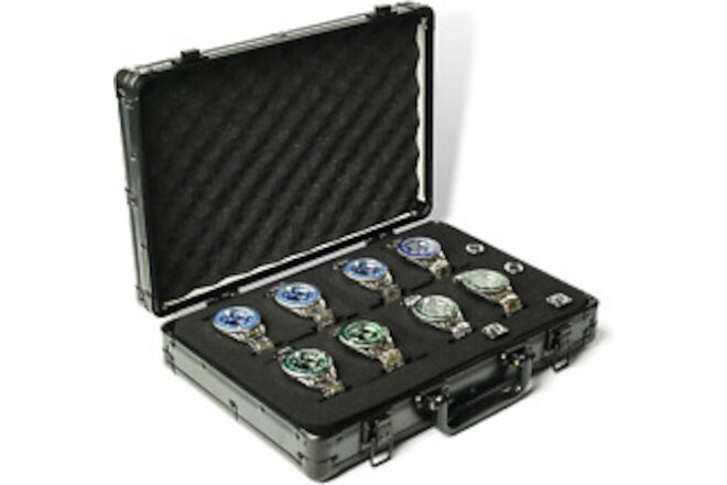 Deluxe Hard Aluminum Watch Case, 8 Slot Watch Storage and Display Organizer Box