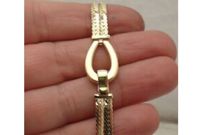 Technibond Double Row Cuban Bracelet Foldover Lock 14K Yellow Gold Plated Silver