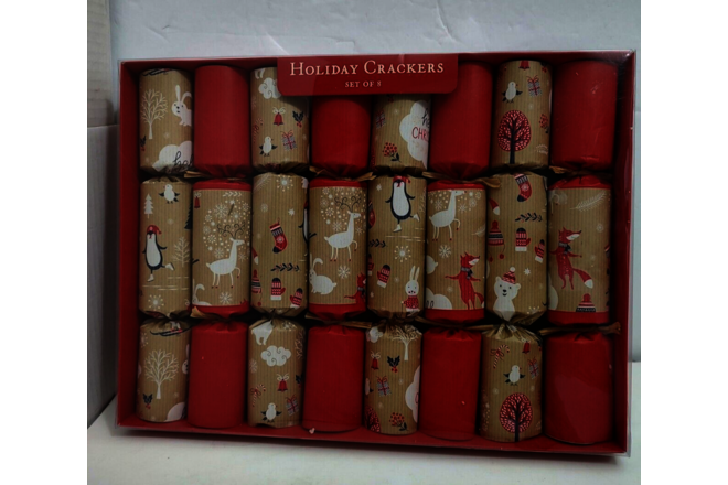 World Market Christmas Holiday Crackers Set 8 Red 10" Animals Trees New Holiday