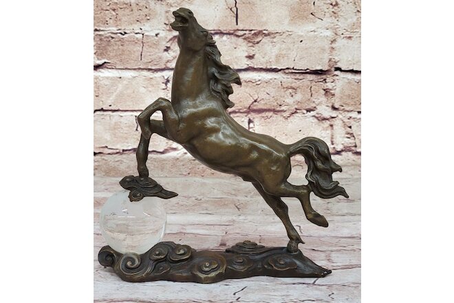 Lost Wax Method: Milo`s Signed Rearing Horse Sculpture Genuine Bronze Decor NR
