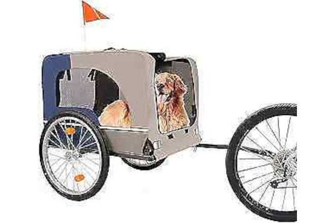 Pet Dog Bike Trailer, 2 Seat Kids Bike Trailer & Stroller, 2-in-1 Blue + Gray