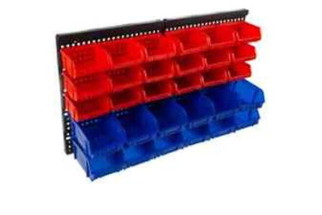 Wall-Mounted 30-Compartment Garage Storage Bins (Red/Blue)