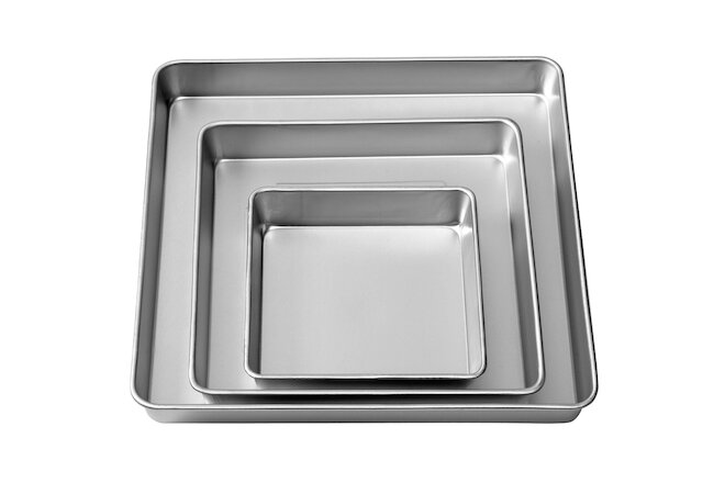 Performance Pans Square Cake Pans Set, 3 Piece - 8, 12 and 16-Inch Cake Pans