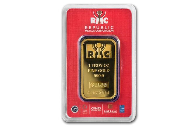 SPECIAL PRICE! 1 oz Gold Bar - Republic Metals Corporation (In Assay)