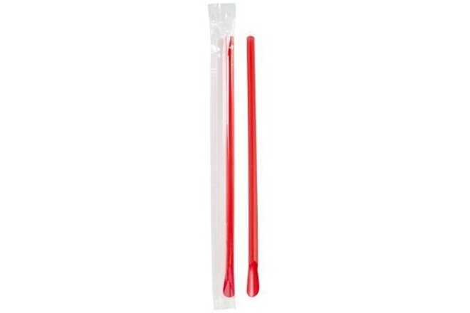 8" Super Jumbo Red Individually Wrapped Spoon Straws {Sanitary Plastic Wrappe...