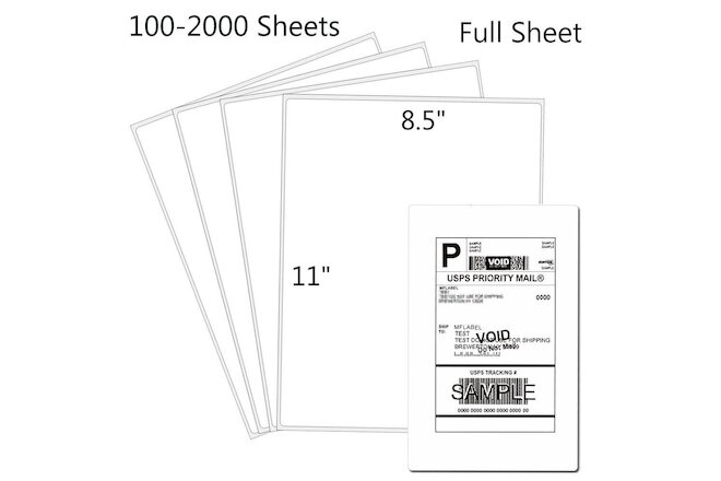 100 Full Sheet Shipping Labels 8.5x11 Self Adhesive Blank Paper for Laser/Inkjet