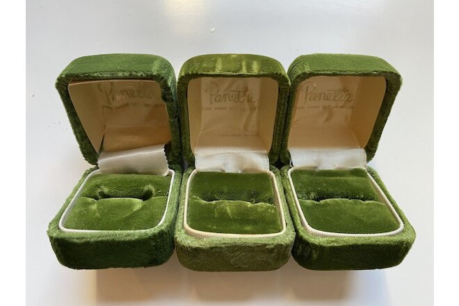 Vintage PANETTA Ring Boxes GREEN VELVET Lot of 3