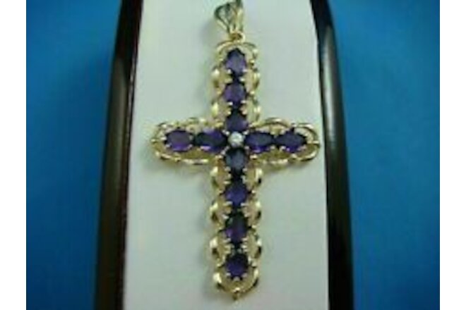 4.50Ct Purple Amethyst Diamond Cross Pendant 14K Yellow Gold Plated Free Chain