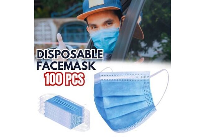 100 PC Face Mask Non Medical Surgical Disposable 3Ply Earloop Mouth Cover - Blue