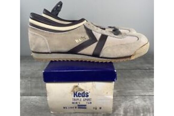 New Old Stock Keds Sport Leather Mens Trainers Sneakers Kicks Shoe Size 9.5 Vtg
