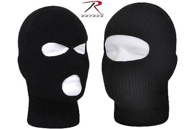 Black One Hole or Three Hold Winter Facemask - Rothco Fine Knit Ski Face Mask