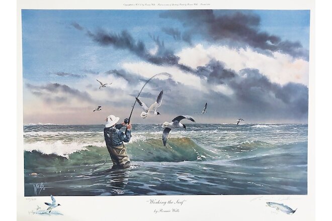 Ronnie Wells Working The Surf Lithograph With Double Remarques - Brand New Frame