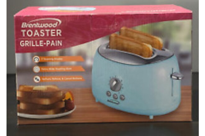 Brentwood Cool-Touch 2-Slice Retro Toaster with Extra-Wide Slots (Blue), NEW