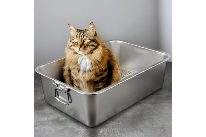 Low Entry Stainless Steel Litter Box Durable Cat with Design Spacious